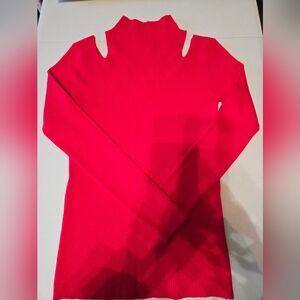 Vibrant Red Cutout Turtleneck Sweater-NWOT